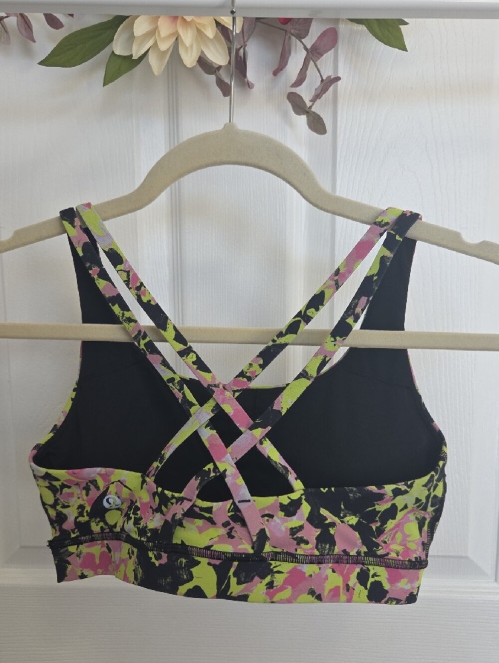 lululemon athletica Floral Strappy Sports Bra - Pink & Lime Size 6 - Picture 2 of 2